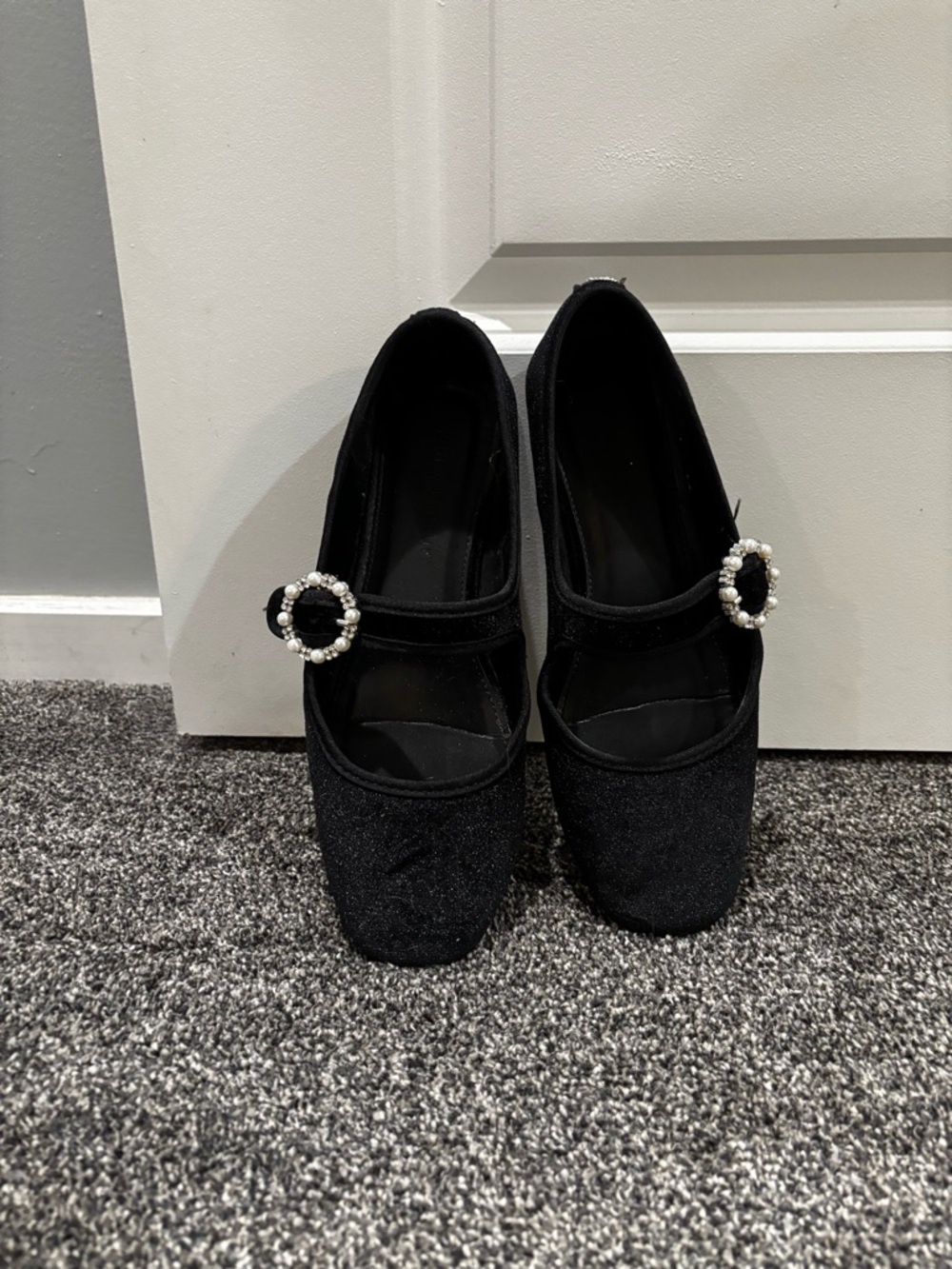 Juicy Couture Black Pearl-Embellished Mary Jane Flats